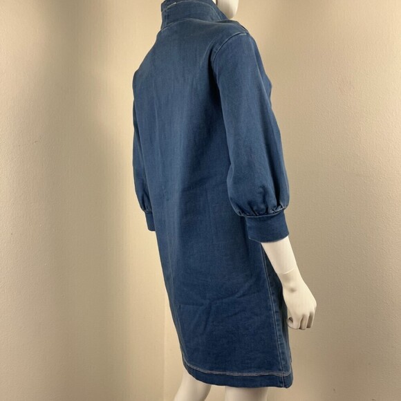 Madewell Women Size XXS Denim Sweatshirt Tunic Shift Mini Dress Funnel Neck Mod - Picture 6 of 13